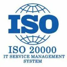 A blue and white logo of the iso 2 0 0 0 0 it service management system.